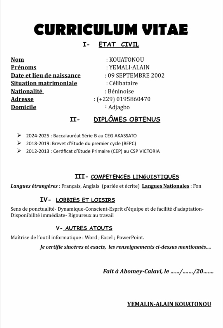 Tout poste qui va avec mon niveau d’étude